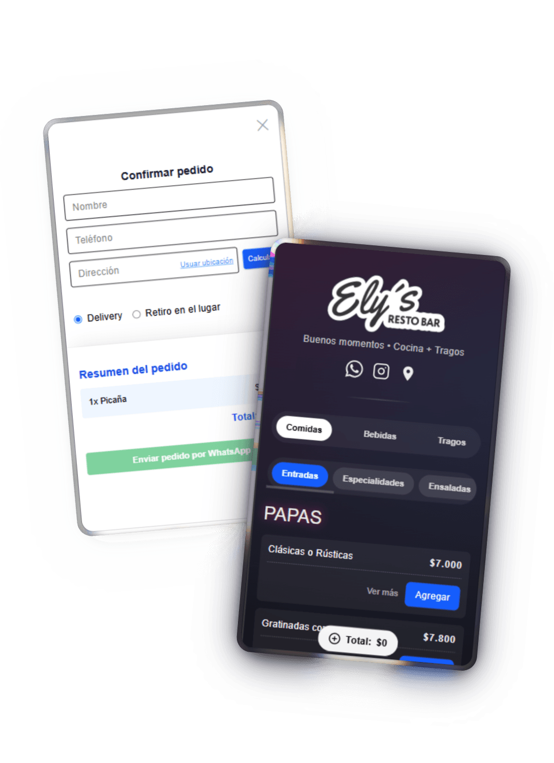 Mockup del sistema de pedidos online de Ely’s